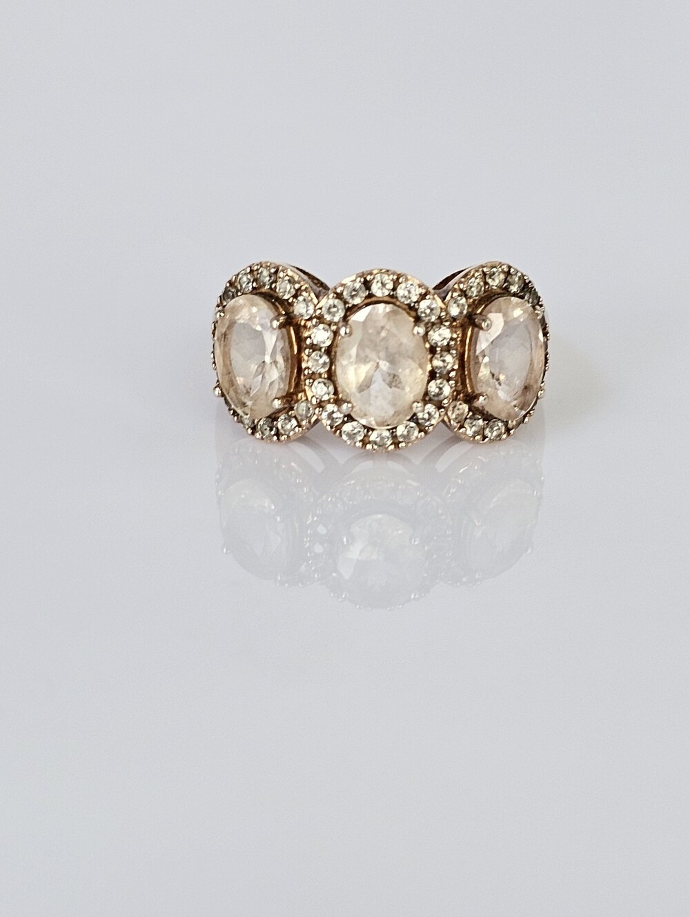 Genuine Morganite & White/Champagne Zircon 18K Rose Gold Vermeil Ring